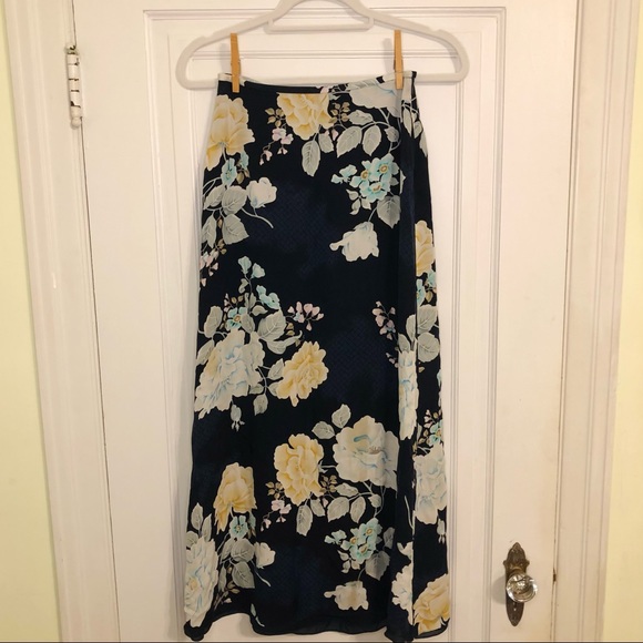 Linda Allard Ellen Tracy Silk Floral Maxi Skirt Black - Picture 2 of 4